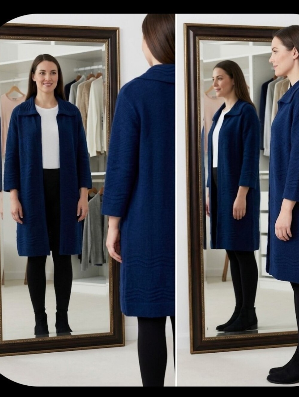 Vtg royal blue long cardigan duster Sweater Coat M Milrank thick & warm!
